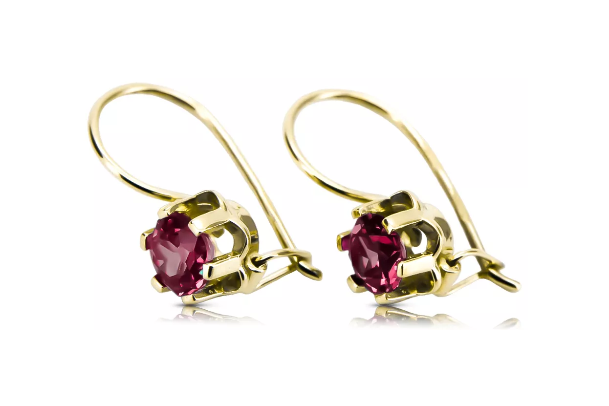 Or jaune 14 carats Rubis Des boucles d'oreilles Bijoux vintage vec019y